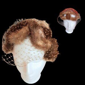 2 - Vintage 1950s Champagne Beige Mink Fascinator Hats